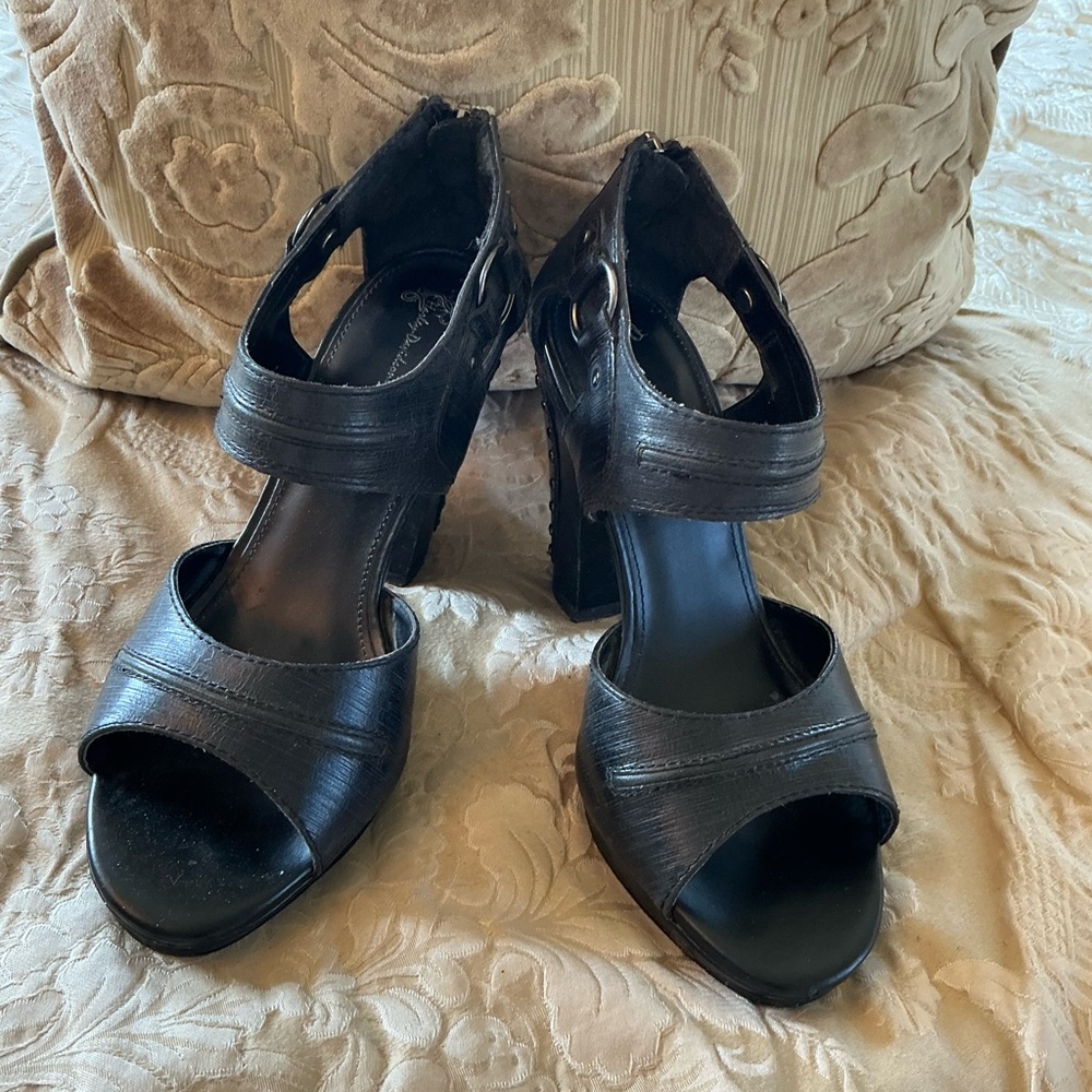 Harley-Davidson Black Heeled Studded leather shoes with Ankle Strap